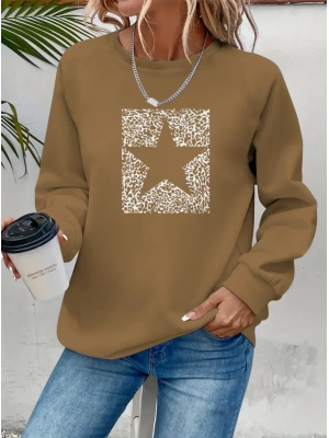 Kadın Uzun Kollu Bisiklet Yaka Desenli Viskon Iki Iplik Bluz