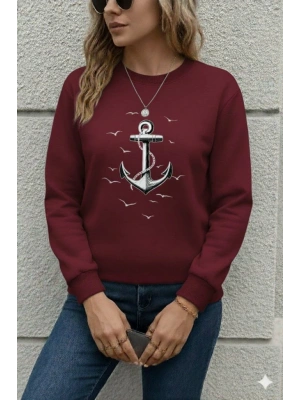 Kadın Uzun Kollu Bisiklet Yaka Desenli Viskon Iki Iplik Bluz