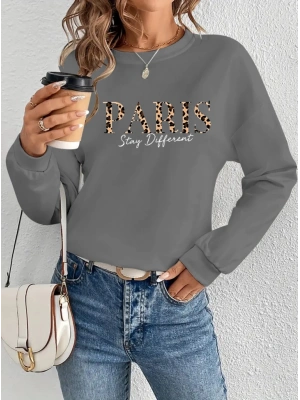 Kadın Uzun Kollu Bisiklet Yaka Desenli Viskon Iki Iplik Bluz