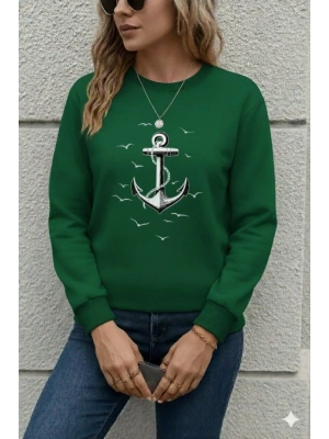 Kadın Uzun Kollu Bisiklet Yaka Desenli Viskon Iki Iplik Bluz