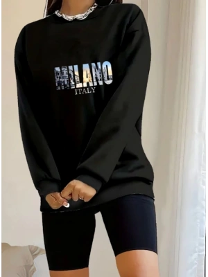 Kadın Uzun Kollu Bisiklet Yaka Desenli Viskon Iki Iplik Bluz