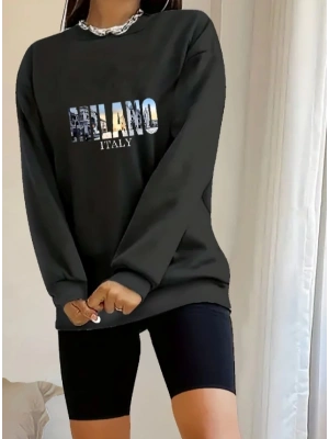 Kadın Uzun Kollu Bisiklet Yaka Desenli Viskon Iki Iplik Bluz