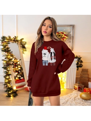 Kadın Uzun Kollu Bisiklet Yaka Desenli Viskon Iki Iplik Elbise