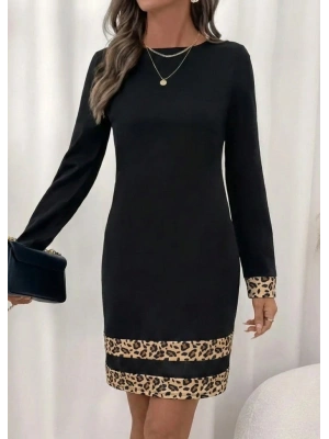 Kadın Uzun Kollu Bisiklet Yaka Mini Ithal Krep Elbise