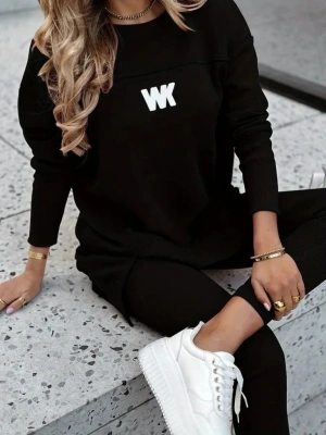 Kadın Uzun Kollu Bisiklet Yaka Nervurlu Viskon Iki Iplik Ve Tayt Pantolon Ikili Takım