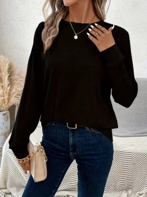 Kadın Uzun Kollu Bisiklet Yaka Viskon Bluz