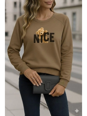 Kadın Uzun Kollu Bisiklet Yaka Viskon Iki Iplik Bluz