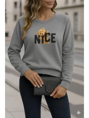 Kadın Uzun Kollu Bisiklet Yaka Viskon Iki Iplik Bluz