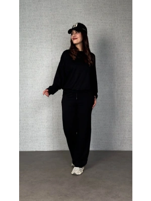 Kadın Uzun Kollu Bisiklet Yaka Viskon Iki Iplik Bluz Ve Pantolon Ikili Takım