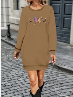 Kadın Uzun Kollu Bisiklet Yaka Viskon Iki Iplik Elbise