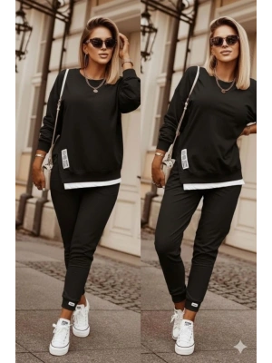 Kadın Uzun Kollu Bisiklet Yaka Yandan Fermuarlı Viskon Iki Iplik Bluz Ve Pantolon Ikili Takım