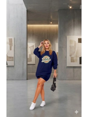 Kadın Uzun Kollu Bisiklet Yaka Yazılı Viskon Iki Iplik Elbise