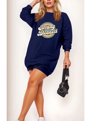 Kadın Uzun Kollu Bisiklet Yaka Yazılı Viskon Iki Iplik Elbise