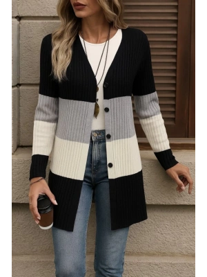 Kadın Uzun Kollu çok Renkli önden Düğmeli Uzun Ceket