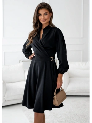 Kadın Uzun Kollu Hakim V Yakalı Yandan Toka Detaylı Ithal Mini Krep Elbise