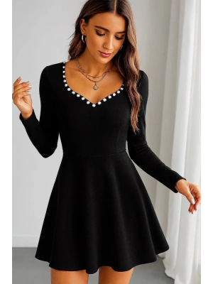 Kadın Uzun Kollu Inci Yakalı Kısa Ithal Krep Elbise