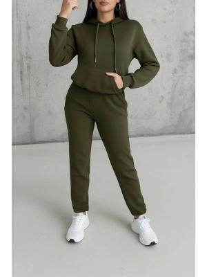 Kadın Uzun Kollu Kapşonlu Bağcıklı üç Iplik Bluz Ve Pantolon Ikili Takım