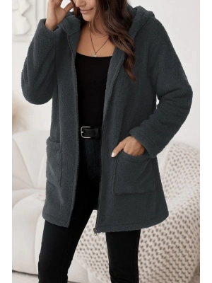 Kadın Uzun Kollu Kapşonlu önden Fermuarlı Cepli Welsoft Ceket