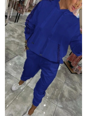 Kadın Uzun Kollu Kapşonlu Pulpayet Detay Viskon Iki Iplik Bluz Ve Pantolon Ikili Takım