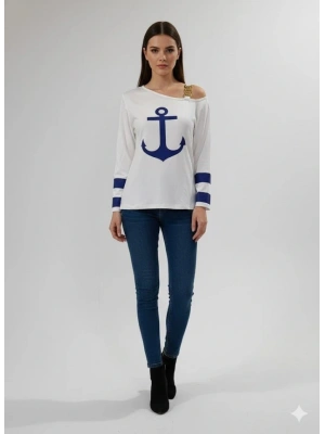 Kadın Uzun Kollu Kayık Yaka Omuz Dekoltesi Ve Toka Detaylı Bluz