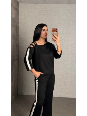 Kadın Uzun Kollu Kolu Tül Yanları şerit Detay Modal Ikili Takım