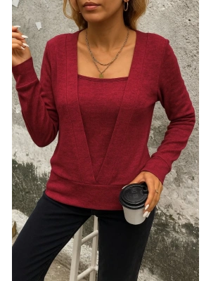 Kadın Uzun Kollu Kruvaze Yaka Kol Ve Etek Ucu Manşet Detay Yumoş Bluz