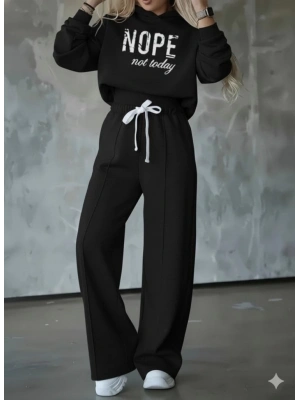 Kadın Uzun Kollu Nope Baskılı Beli Ribanalı Ikili Takım