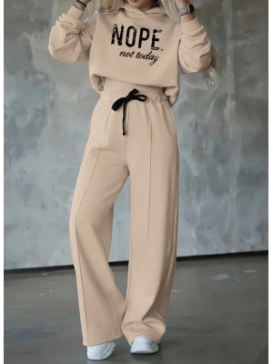 Kadın Uzun Kollu Nope Baskılı Beli Ribanalı Ikili Takım