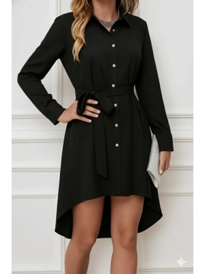Kadın Uzun Kollu ön Kısım Kısım Arka Kısım Uzun Trikoton Gömlek Elbise