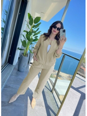 Kadın Uzun Kollu önden Fermuarlı Modal Ceket Ve Pantolon Ikili Takım