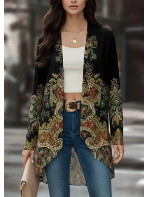 Kadın Uzun Kollu önü Açık Desenli şardonlu Dalgıç Ceket