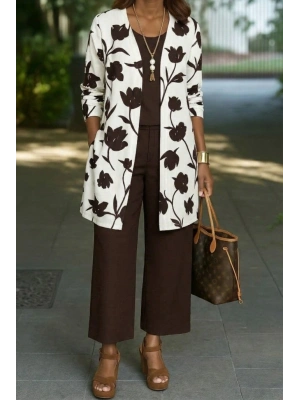 Kadın Uzun Kollu önü Açık Modal Ceket Kolsuz Viskon Iki Iplik Bluz Ve Pantolon üçlü Takım