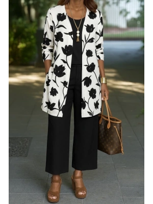 Kadın Uzun Kollu önü Açık Modal Ceket Kolsuz Viskon Iki Iplik Bluz Ve Pantolon üçlü Takım