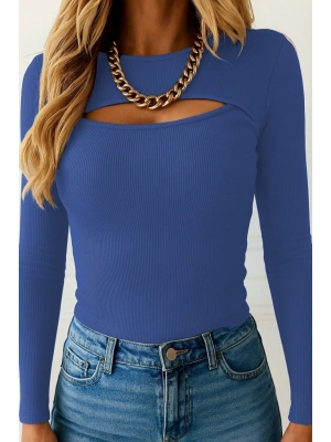 Kadın Uzun Kollu Pencere Detaylı Kaşkorse Bluz