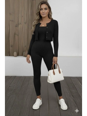 Kadın Uzun Kollu şardonlu Kaşkorse Straplez Ile Kısa önden Düğmeli Ceket Ikili Takım