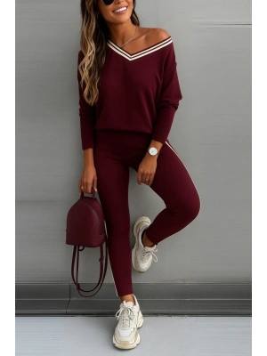 Kadın Uzun Kollu Tek Omuzu Açık Detaylı Viskon Iki Iplik Bluz Ve Pantolon Ikili Takım