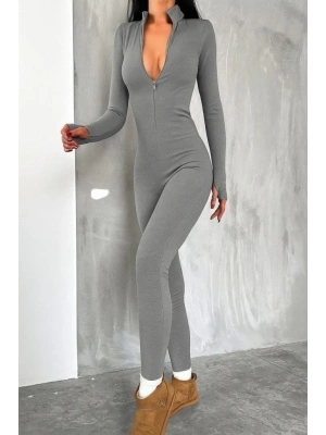 Kadın Uzun Kollu V Yaka Baş Parmak Geçirmeli Detay Kaşkorse Tulum