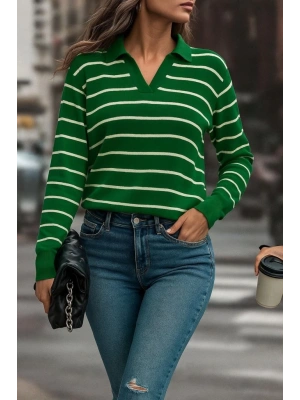 Kadın Uzun Kollu V Yaka çizgili Triko Bluz