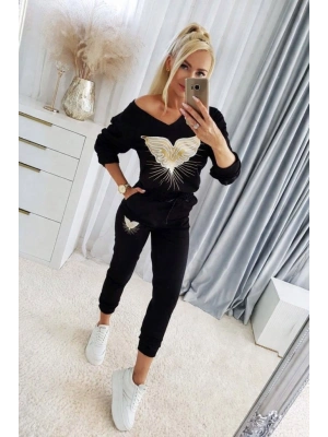 Kadın Uzun Kollu V Yakalı Desenli Viskon Iki Iplik Bluz Ve Pantolon Ikili Takım