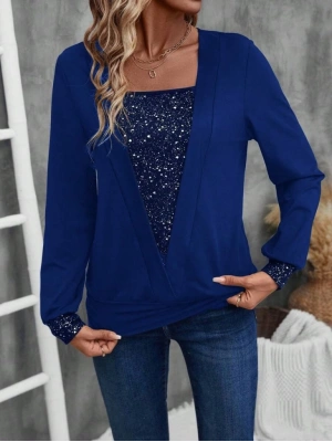 Kadın Uzun Kollu V Yakalı Içi Süprem Desenli Dışı Viskon Bluz