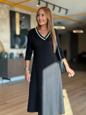 Kadın Uzun Kollu V Yakalı Midi Modal Elbise