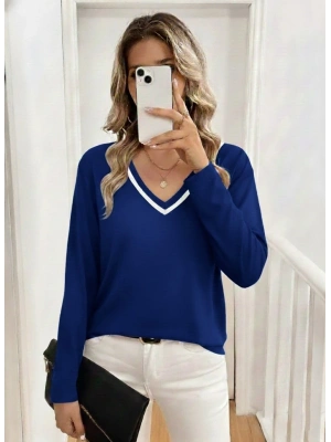 Kadın Uzun Kollu V Yakalı Viskon Iki Iplik Bluz