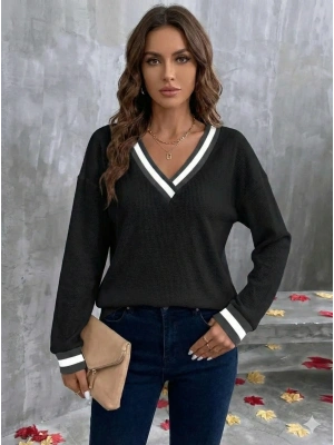 Kadın Uzun Kollu V Yakalı Waffle Bluz