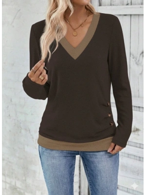 Kadın Uzun Kollu V Yakalı Yandan Düğmeli Yün Viskon Bluz