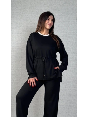 Kadın Uzun Kollu Yaka Ve Büzgü Detay Tunik Ve Pantolon Ikili Takım