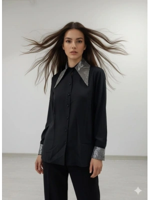 Kadın Uzun Kollu Yaka Ve Manşet Detay Gömlek