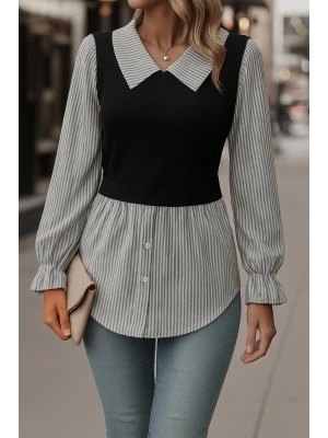 Kadın Uzun Kollu Yakalı önden Düğmeli Ottoman Bluz