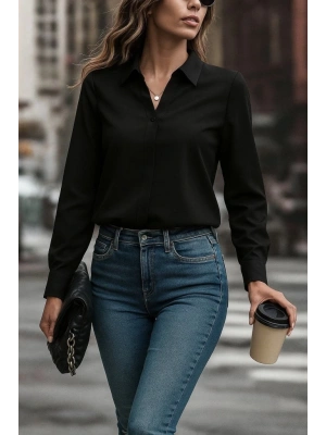 Kadın Uzun Kollu Yakalı Trikoton Gömlek