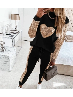 Kadın Uzun Kollu Yarım Balıkçı Yaka Pul Payet Detay Iki Iplik Ikili Takım