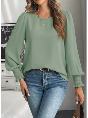 Kadın Uzun Kollu Yuvarlak Yaka Aerobin Bluz